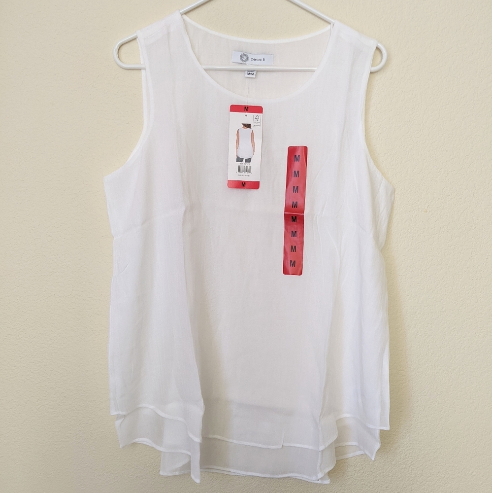 Cristina B Women's Double Layer Sleeveless Tunic Top White Medium
